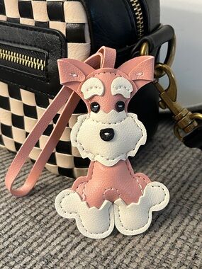 Schnauzer dog bag charm accessory NEW faux leather pink and white